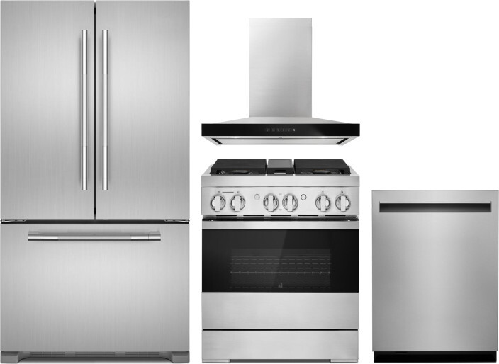JennAir 4 Piece Kitchen Appliances Package with French Door Refrigerator, Gas Range and Dishwasher in Stainless Steel JARERADWRH777