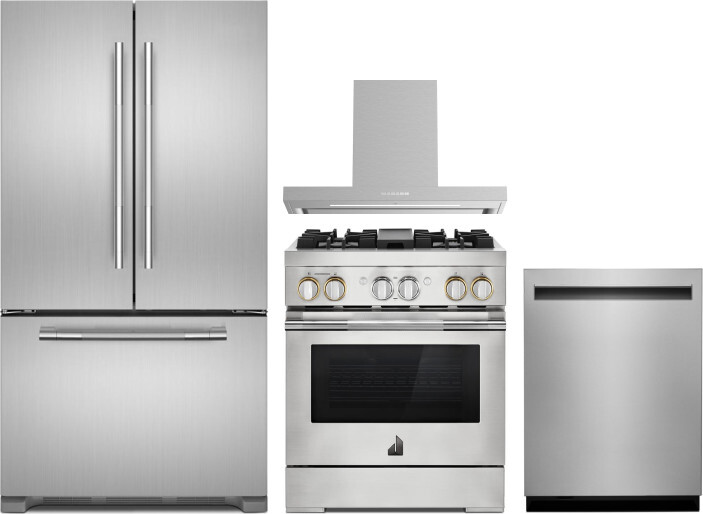 JennAir 4 Piece Kitchen Appliances Package with French Door Refrigerator, Dual Fuel Range and Dishwasher in Stainless Steel JARERADWRH778
