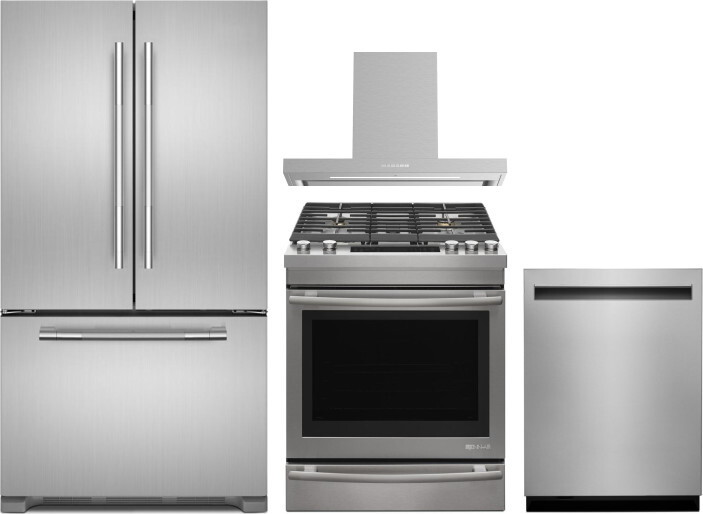 JennAir 4 Piece Kitchen Appliances Package with French Door Refrigerator, Gas Range and Dishwasher in Stainless Steel JARERADWRH779