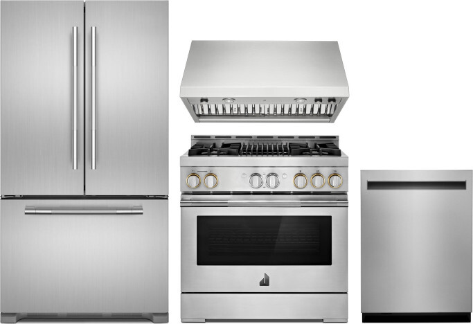 JennAir 4 Piece Kitchen Appliances Package with French Door Refrigerator, Gas Range and Dishwasher in Stainless Steel JARERADWRH780