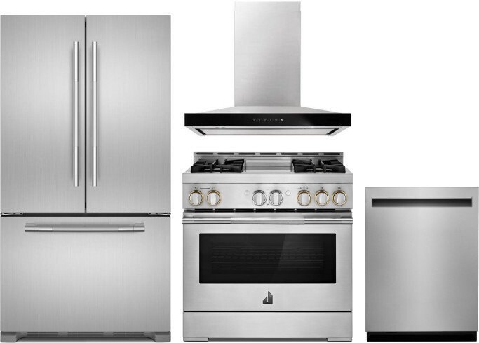 JennAir 4 Piece Kitchen Appliances Package with French Door Refrigerator, Gas Range and Dishwasher in Stainless Steel JARERADWRH781