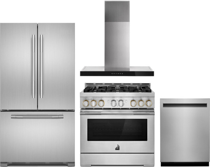 JennAir 4 Piece Kitchen Appliances Package with French Door Refrigerator, Gas Range and Dishwasher in Stainless Steel JARERADWRH782