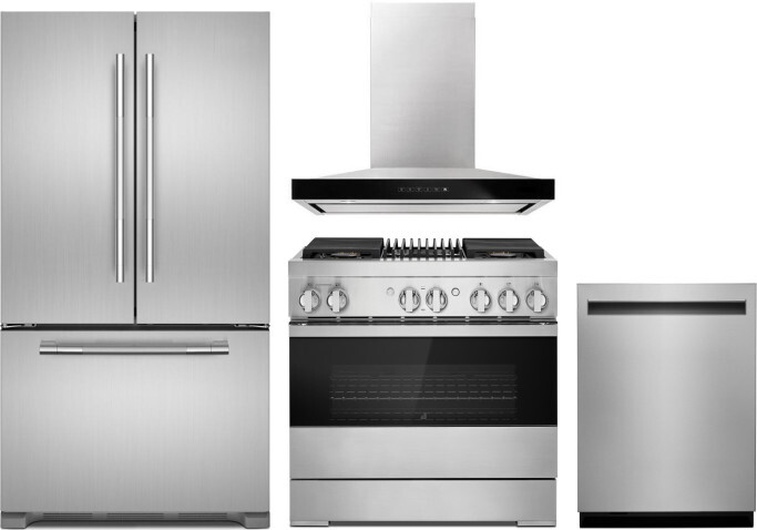JennAir 4 Piece Kitchen Appliances Package with French Door Refrigerator, Dual Fuel Range and Dishwasher in Stainless Steel JARERADWRH786