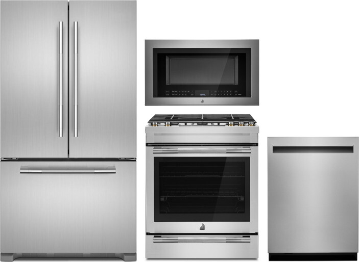 JennAir 4 Piece Kitchen Appliances Package with Gas Range, Dishwasher, Over the Range Microwave and French Door Refrigerator in Stainless Steel JARERA