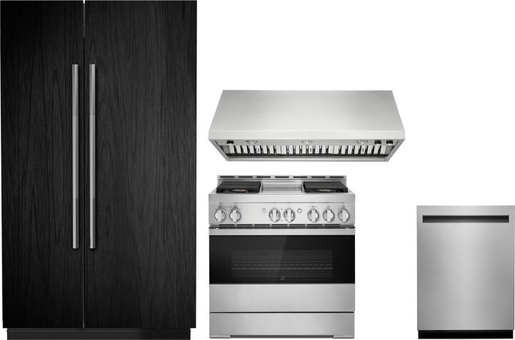 JennAir 4 Piece Kitchen Appliances Package with Side-by-Side Refrigerator, Gas Range and Dishwasher in Panel Ready JARERADWRH794