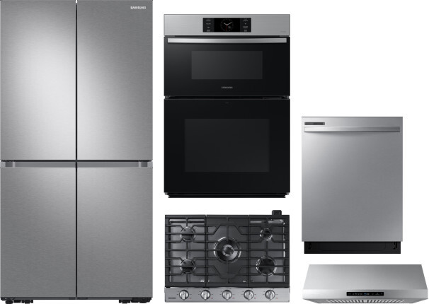 Samsung 5 Piece Kitchen Appliances Package with French Door Refrigerator and Dishwasher in Stainless Steel SARECTRHWODW345