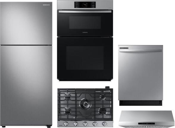 Samsung 5 Piece Kitchen Appliances Package with Top Freezer Refrigerator and Dishwasher in Stainless Steel SARECTRHWODW355