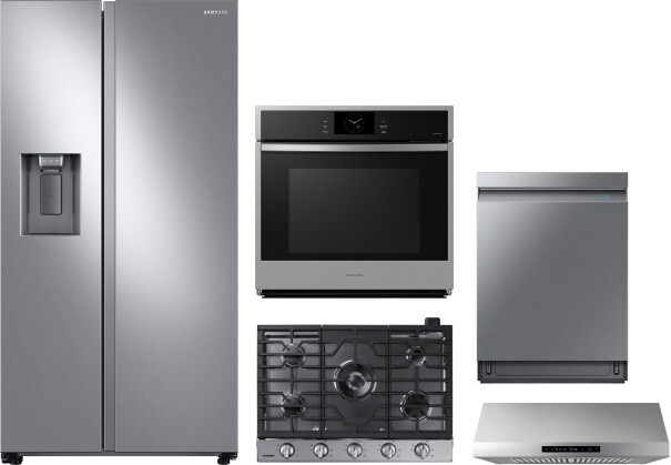 Samsung 5 Piece Kitchen Appliances Package with Side-by-Side Refrigerator and Dishwasher in Stainless Steel SARECTWODWRH1063