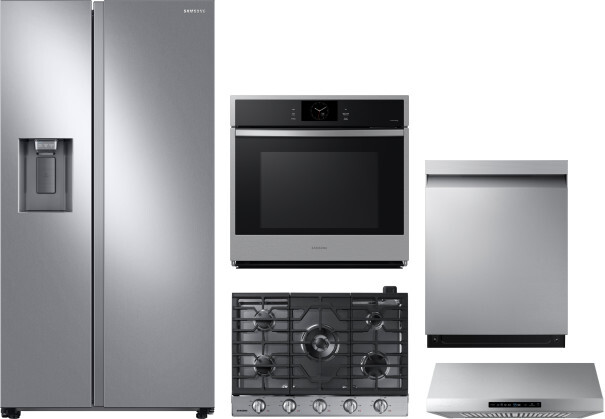 Samsung 5 Piece Kitchen Appliances Package with Side-by-Side Refrigerator and Dishwasher in Stainless Steel SARECTWODWRH1067