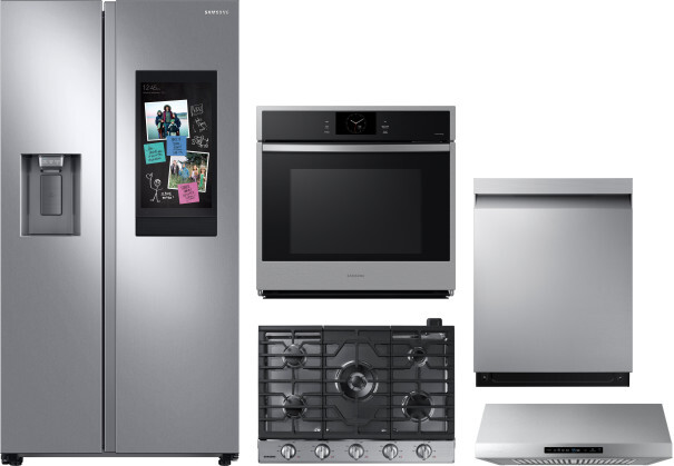 Samsung 5 Piece Kitchen Appliances Package with Side-by-Side Refrigerator and Dishwasher in Stainless Steel SARECTWODWRH1069