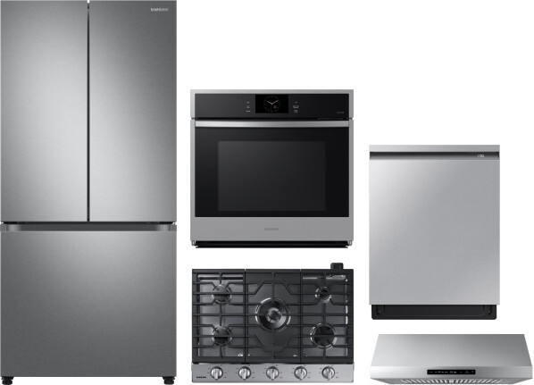 Samsung 5 Piece Kitchen Appliances Package with French Door Refrigerator and Dishwasher in Stainless Steel SARECTRHWODW367