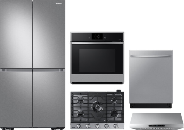 Samsung 5 Piece Kitchen Appliances Package with French Door Refrigerator and Dishwasher in Stainless Steel SARECTRHWODW368