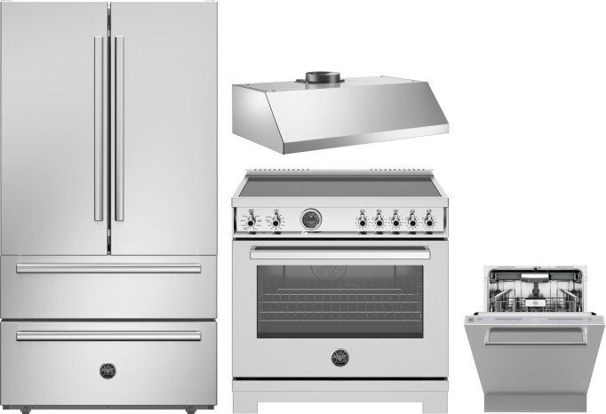 Bertazzoni 4 Piece Kitchen Appliances Package with French Door Refrigerator, Induction Range and Dishwasher in Stainless Steel BERERADWRH1162