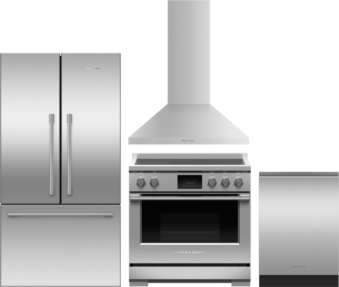 Fisher & Paykel 4 Piece Kitchen Appliances Package with French Door Refrigerator, Induction Range and Dishwasher in Stainless Steel FPRERADWRH6553