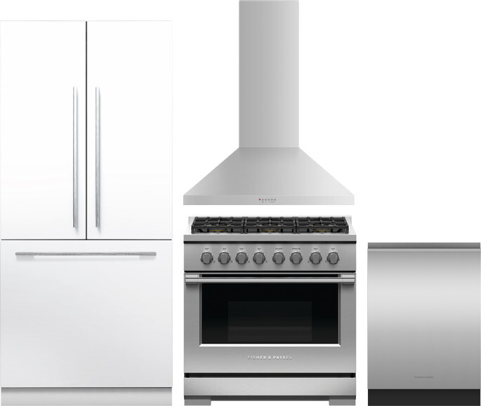 Fisher & Paykel 4 Piece Kitchen Appliances Package with French Door Refrigerator, Gas Range and Dishwasher in Panel Ready FPRERADWRH6557