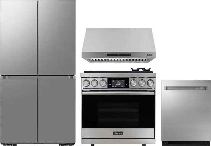 Dacor 4 Piece Kitchen Appliances Package with French Door Refrigerator, Dual Fuel Range and Dishwasher in Stainless Steel DARERADWRH1121