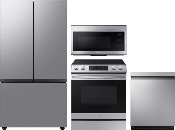 Samsung 4 Piece Kitchen Appliances Package with French Door Refrigerator, Induction Range, Dishwasher and Over the Range Microwave in Stainless Steel 