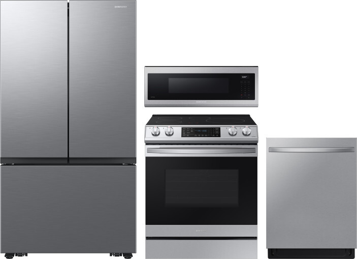 Samsung 4 Piece Kitchen Appliances Package with French Door Refrigerator, Induction Range, Dishwasher and Over the Range Microwave in Stainless Steel 