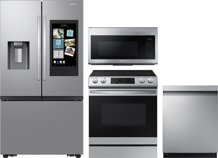 Samsung 4 Piece Kitchen Appliances Package with French Door Refrigerator, Induction Range, Dishwasher and Over the Range Microwave in Stainless Steel 