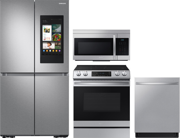 Samsung 4 Piece Kitchen Appliances Package with French Door Refrigerator, Induction Range, Dishwasher and Over the Range Microwave in Stainless Steel 