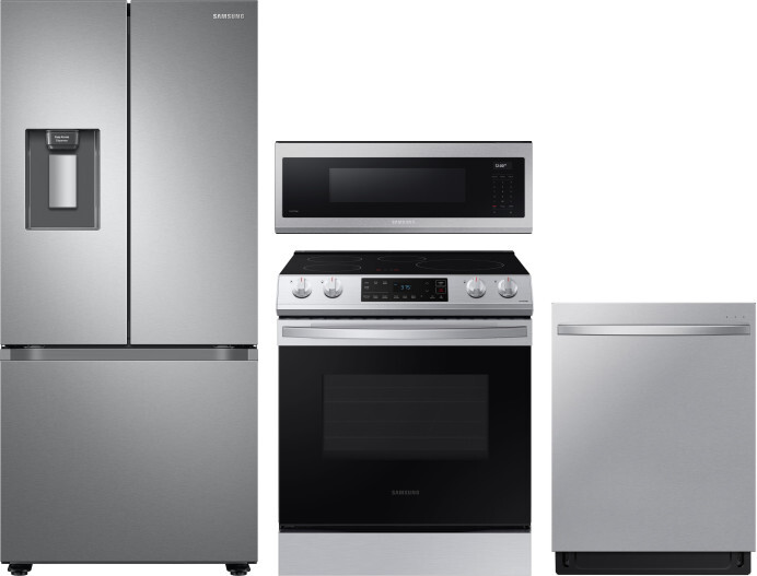 Samsung 4 Piece Kitchen Appliances Package with French Door Refrigerator, Induction Range, Dishwasher and Over the Range Microwave in Stainless Steel 