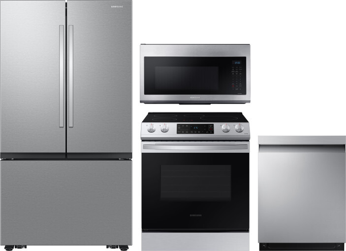 Samsung 4 Piece Kitchen Appliances Package with French Door Refrigerator, Induction Range, Dishwasher and Over the Range Microwave in Stainless Steel 
