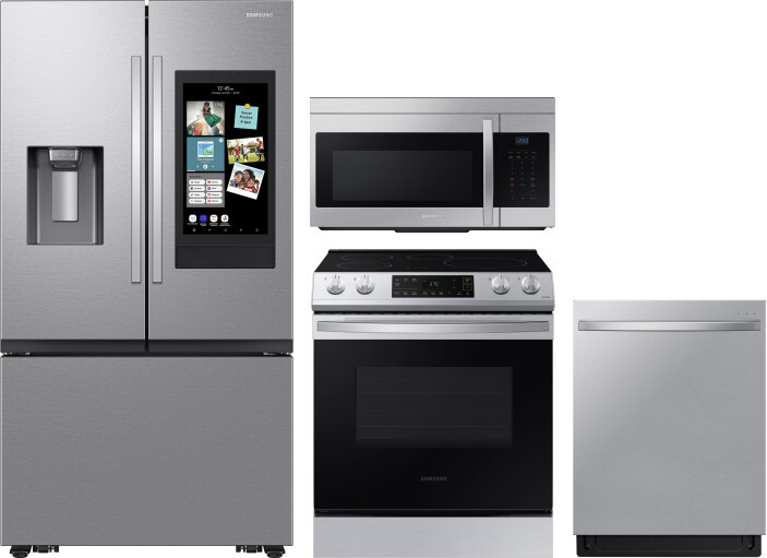 Samsung 4 Piece Kitchen Appliances Package with French Door Refrigerator, Induction Range, Dishwasher and Over the Range Microwave in Stainless Steel 