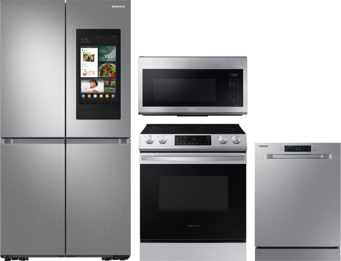 Samsung 4 Piece Kitchen Appliances Package with French Door Refrigerator, Induction Range, Dishwasher and Over the Range Microwave in Stainless Steel 