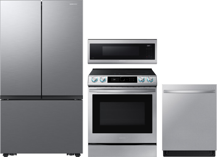 Samsung 4 Piece Kitchen Appliances Package with French Door Refrigerator, Induction Range, Dishwasher and Over the Range Microwave in Stainless Steel 
