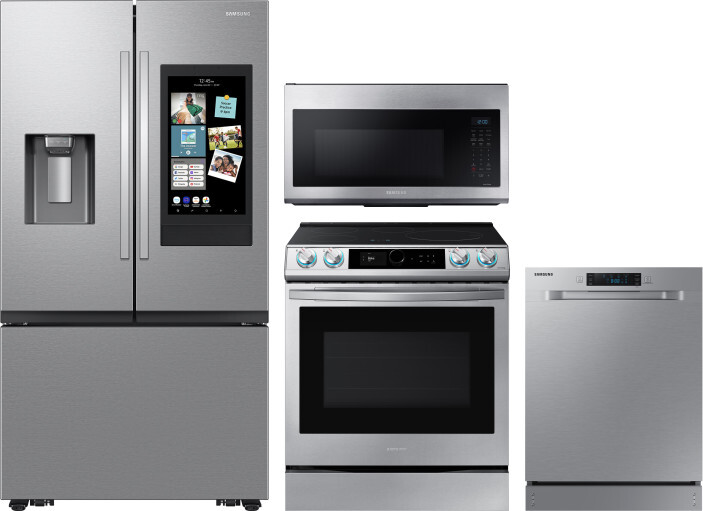 Samsung 4 Piece Kitchen Appliances Package with French Door Refrigerator, Induction Range, Dishwasher and Over the Range Microwave in Stainless Steel 