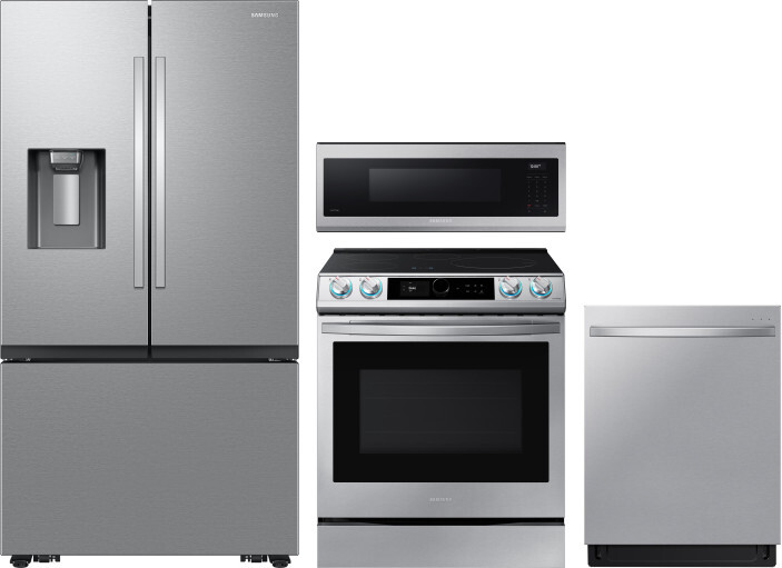 Samsung 4 Piece Kitchen Appliances Package with French Door Refrigerator, Induction Range, Dishwasher and Over the Range Microwave in Stainless Steel 