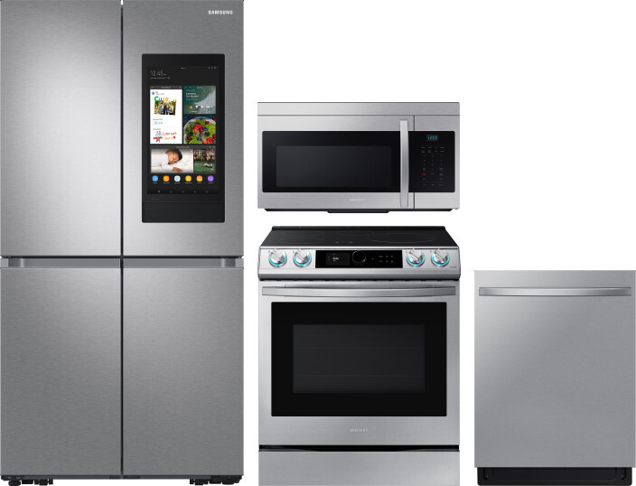 Samsung 4 Piece Kitchen Appliances Package with French Door Refrigerator, Induction Range, Dishwasher and Over the Range Microwave in Stainless Steel 
