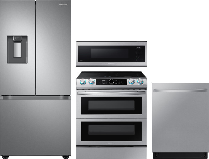 Samsung 4 Piece Kitchen Appliances Package with French Door Refrigerator, Induction Range, Dishwasher and Over the Range Microwave in Stainless Steel 