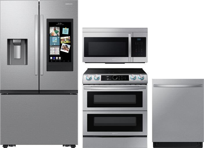 Samsung 4 Piece Kitchen Appliances Package with French Door Refrigerator, Induction Range, Dishwasher and Over the Range Microwave in Stainless Steel 