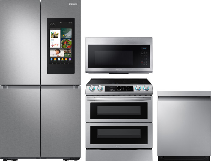 Samsung 4 Piece Kitchen Appliances Package with French Door Refrigerator, Induction Range, Dishwasher and Over the Range Microwave in Stainless Steel 