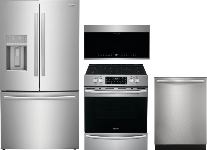 Frigidaire Gallery 4 Piece Kitchen Appliances Package with French Door Refrigerator, Electric Range, Dishwasher and Over the Range Microwave in Stainl