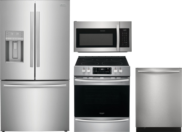 Frigidaire Gallery 4 Piece Kitchen Appliances Package with French Door Refrigerator, Electric Range, Dishwasher and Over the Range Microwave in Stainl