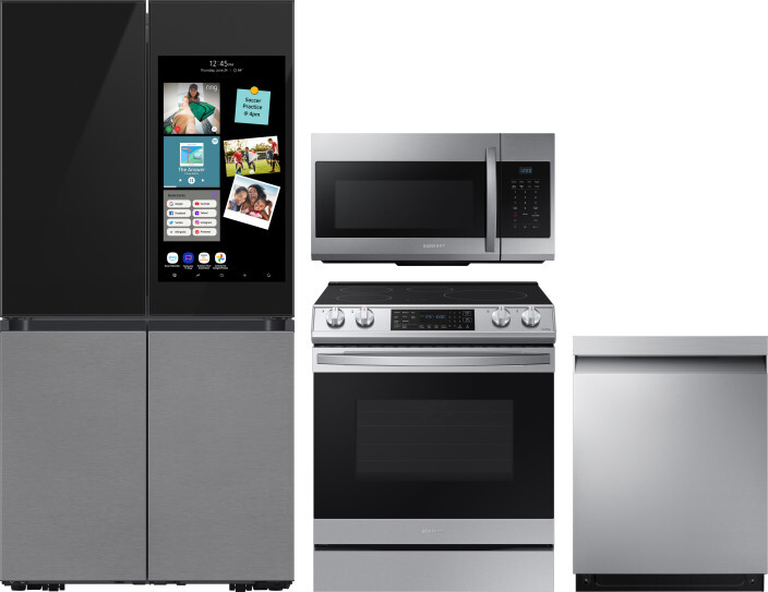 Samsung 4 Piece Kitchen Appliances Package with French Door Refrigerator, Induction Range, Dishwasher and Over the Range Microwave in Charcoal SARERAD