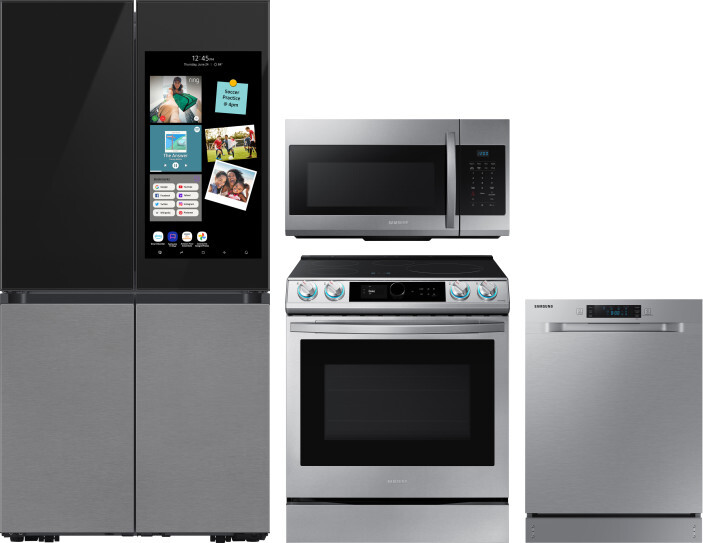 Samsung 4 Piece Kitchen Appliances Package with French Door Refrigerator, Induction Range, Dishwasher and Over the Range Microwave in Charcoal SARERAD