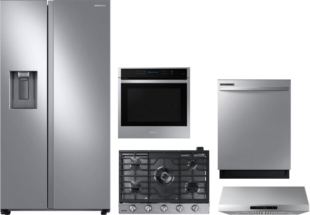 Samsung 5 Piece Kitchen Appliances Package with Side-by-Side Refrigerator and Dishwasher in Stainless Steel SARECTRHWODW378