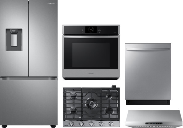 Samsung 5 Piece Kitchen Appliances Package with French Door Refrigerator and Dishwasher in Stainless Steel SARECTRHWODW383