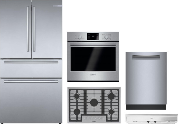Bosch 800 4 Piece Kitchen Appliances Package with French Door Refrigerator in Stainless Steel BORECTWODWRH1053