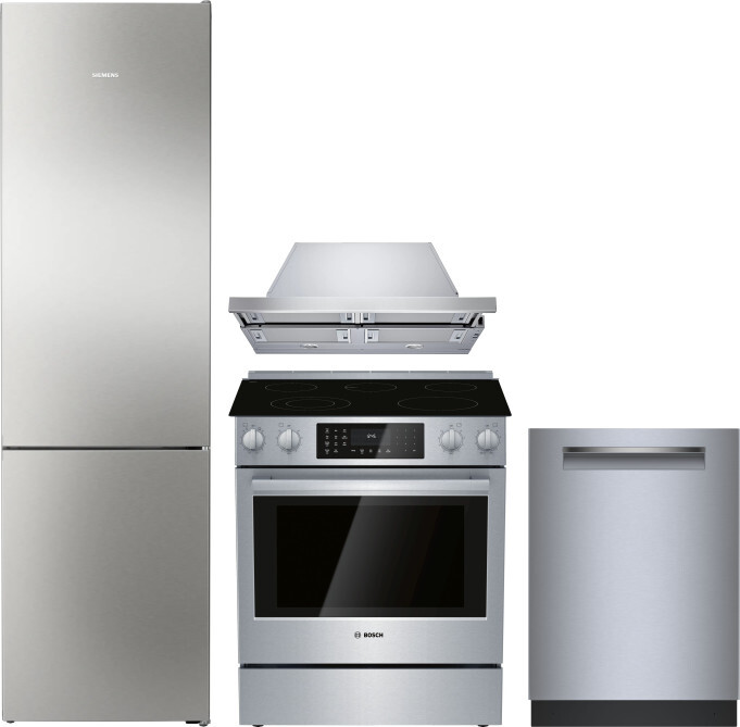Bosch 800 4 Piece Kitchen Appliances Package with Bottom Freezer Refrigerator, Electric Range and Dishwasher in Stainless Steel BORERADWRH821