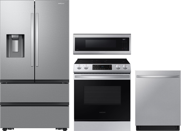 Samsung 4 Piece Kitchen Appliances Package with French Door Refrigerator, Induction Range, Dishwasher and Over the Range Microwave in Stainless Steel 
