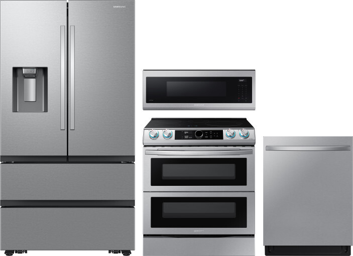 Samsung 4 Piece Kitchen Appliances Package with French Door Refrigerator, Induction Range, Dishwasher and Over the Range Microwave in Stainless Steel 