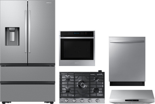 Samsung 5 Piece Kitchen Appliances Package with French Door Refrigerator and Dishwasher in Stainless Steel SARECTRHWODW401