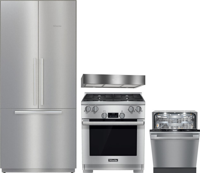 Miele 4 Piece Kitchen Appliances Package with French Door Refrigerator, Dual Fuel Range and Dishwasher in Stainless Steel MIRERADWRH3097