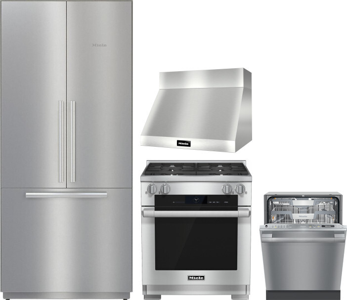 4 Piece Kitchen Appliances Package with French Door Refrigerator, Dual Fuel Range and Dishwasher in Stainless Steel - Miele MIRERADWRH3099