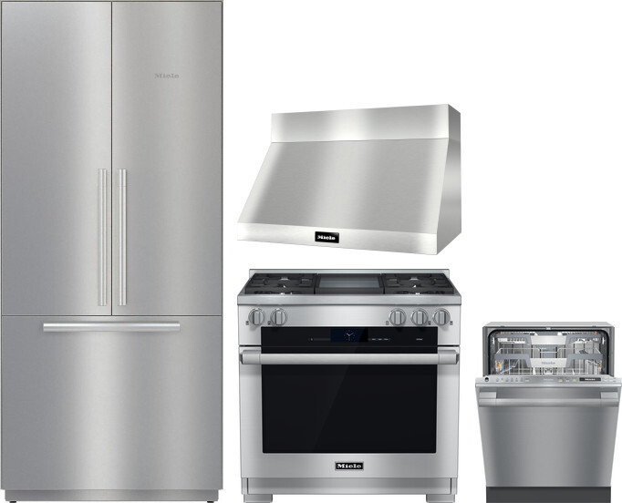 4 Piece Kitchen Appliances Package with French Door Refrigerator, Dual Fuel Range and Dishwasher in Stainless Steel - Miele MIRERADWRH3108