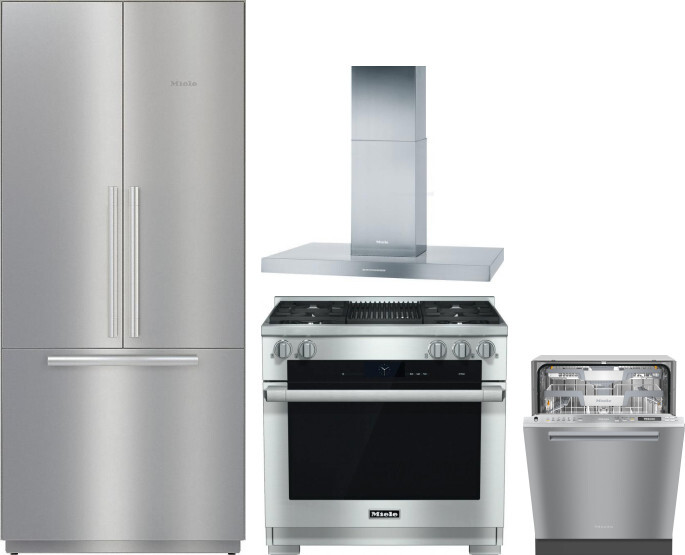 4 Piece Kitchen Appliances Package with French Door Refrigerator, Dual Fuel Range and Dishwasher in Stainless Steel - Miele MIRERADWRH3109